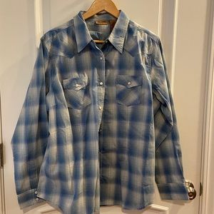 NWT Wrangler Blue/White Women's Long Sleeve Western Shirt, XXL